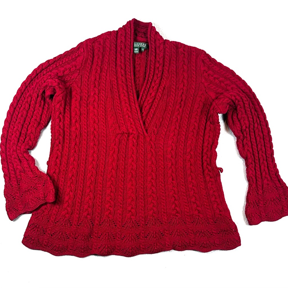 Ralph Lauren V-Neck Red Cotton Sweater